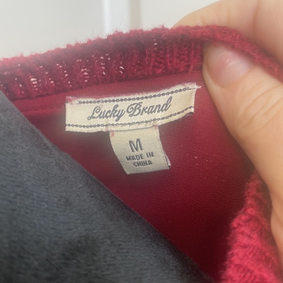 Lucky Brand Red Wine Colored Lace Sleeve, Layered Open Back Blouse - Picture 6 of 6